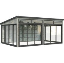 Abri de jardin avec portes coulissantes et fenêtres