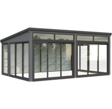 Pergola de terrasse avec portes coulissantes en verre pour le jardin