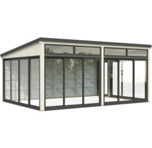 Abri de jardin indépendant avec portes coulissantes en bois et en verre