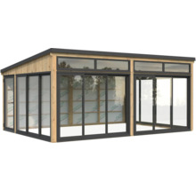 Maison de jardin en bois avec portes coulissantes en verre et fenêtres