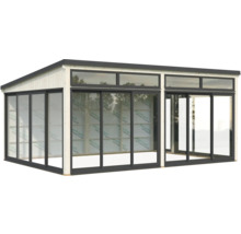 Abri de jardin en bois avec portes coulissantes et fenêtres