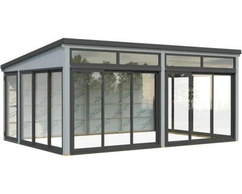 Pavillon autoportant avec portes coulissantes