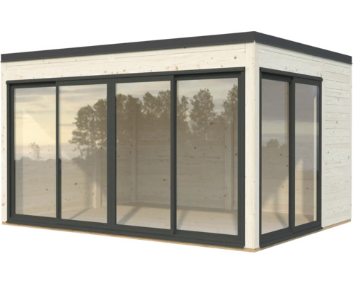 Abri de jardin avec grandes baies vitrées coulissantes pour une ambiance lumineuse