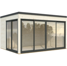 Abri de jardin en bois avec portes coulissantes en verre