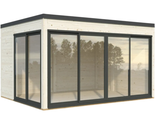 Abri de jardin en bois avec portes coulissantes en verre