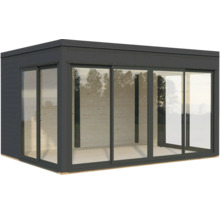 Abri de jardin moderne avec portes coulissantes en verre