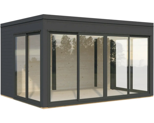 Abri de jardin moderne avec portes coulissantes en verre