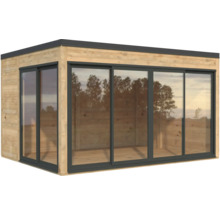 Pavillon de jardin en bois avec portes coulissantes en verre