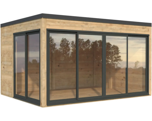 Pavillon de jardin en bois avec portes coulissantes en verre