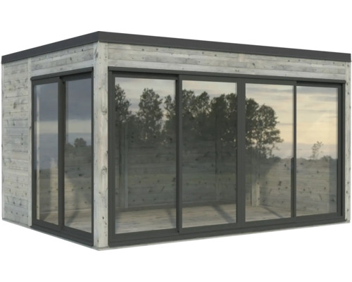 Abri de jardin avec portes coulissantes en verre