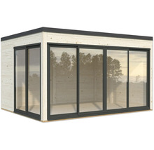 Abri de jardin moderne avec portes coulissantes en verre