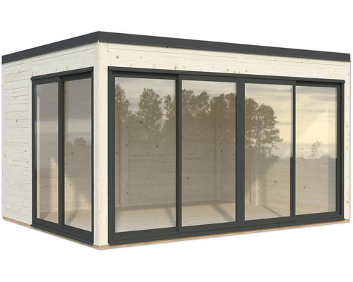 Abri de jardin moderne avec portes coulissantes en verre