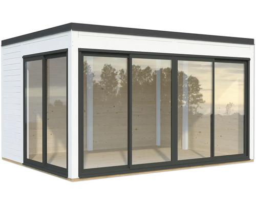 Pavillon de jardin avec portes coulissantes et façade en verre