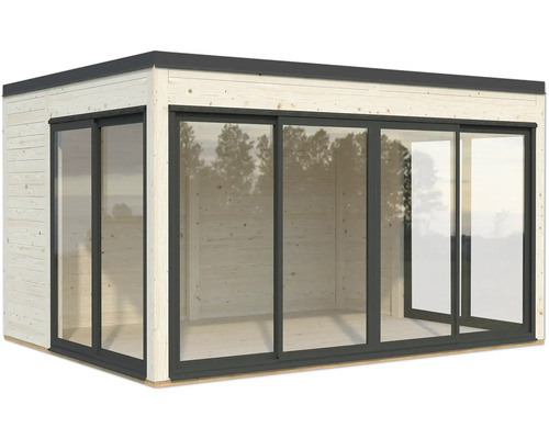 Pavillon de jardin en bois avec portes coulissantes en verre