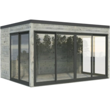 Abri de jardin en bois avec portes coulissantes en verre