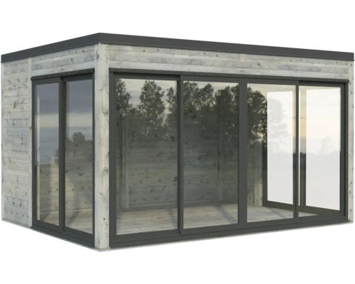 Abri de jardin en bois avec portes coulissantes en verre