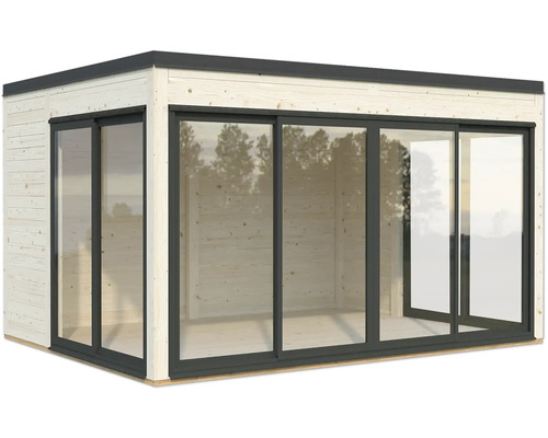 Abri de jardin avec portes coulissantes et revêtement en bois