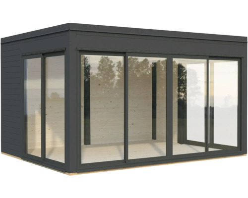 Maison de jardin moderne avec portes coulissantes et façade en verre