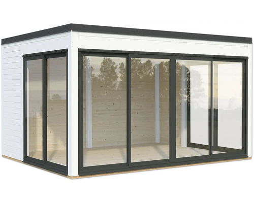 Abri de jardin avec portes coulissantes et revêtement en bois