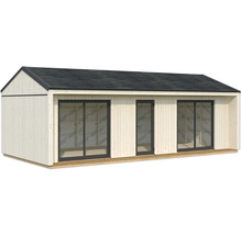 Abri de jardin en bois avec fenêtres et porte