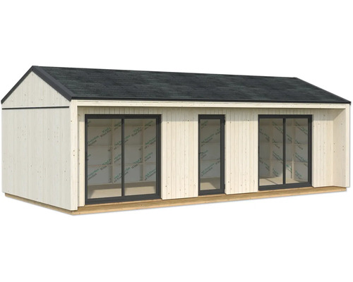 Abri de jardin en bois avec fenêtres et porte