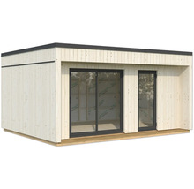 Maison de jardin moderne avec porte coulissante et porte d'entrée en bois