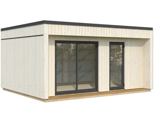 Maison de jardin moderne avec porte coulissante et porte d'entrée en bois