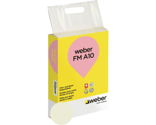 Weber Saint Gobain Logo. Verpackung Fein und Breit Fugenmörtel.