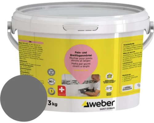 Mortier pour joints weber FM A10 anthracite 3 kg Mortier pour joints fins et larges en seau de 3 kilogrammes
