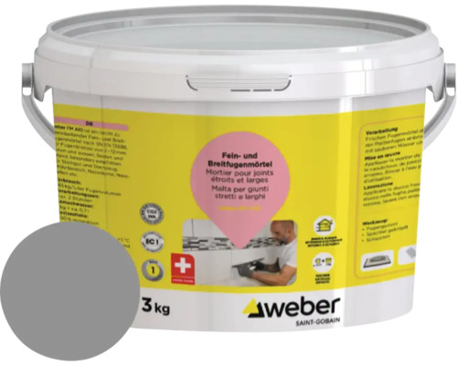 Mortier pour joints weber FM A10 basalte 3 kg Seau de mortier pour joints fins et larges, trois kilogrammes
