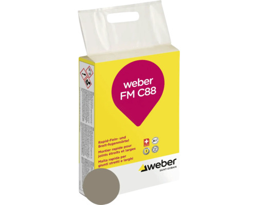Mortier pour joints fins et larges weber FM C88 Rapid gris sable 10 kg Emballage de mortier à joint rapide Weber FM C88