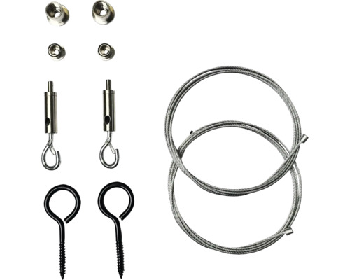 Kit de suspension avec câble métallique, vis à œil et matériel de fixation