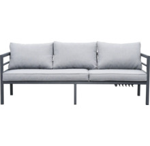 Gartenbank mit drei grauen Kissen