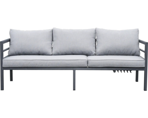 Gartenbank mit drei grauen Kissen