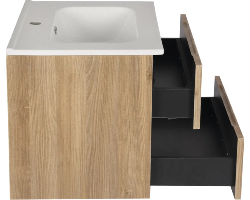 Meuble sous-lavabo avec deux tiroirs ouverts