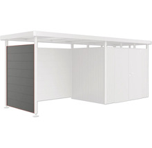 Abri de jardin avec toit plat, portes en bois et paroi latérale