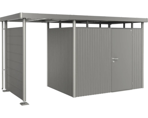 Abri de jardin métallique avec porte coulissante et toit