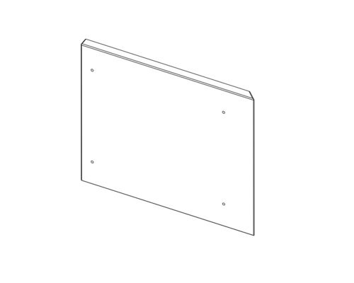 Croquis d'un panneau de meuble rectangulaire avec trous de fixation