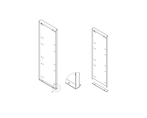 Illustration von zwei Regalseitenwänden mit Montageelementen für Regalsystem
