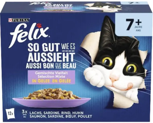 Aliment pour chat Felix pour chats de 7 ans et plus, variété mixte en gelée, lot de 12