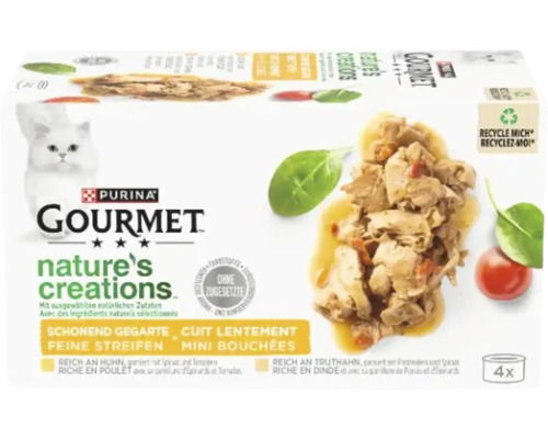 Purina Gourmet Nature's Creations nourriture pour chat au poulet, dinde, aux épinards et aux tomates en pack de 4