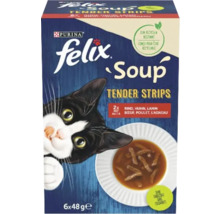 Felix Soup Tender Strips Katzensuppe mit Rind, Huhn und Lamm, 6 mal 48 Gramm Packung
