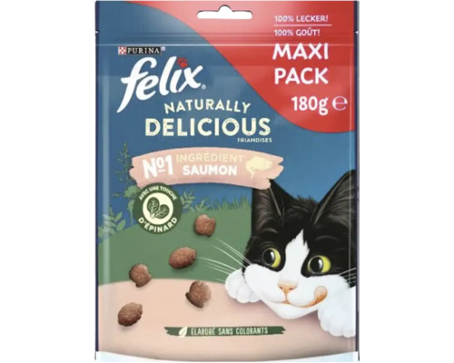 Felix Naturally Delicious Friandises pour chats au saumon et aux épinards en maxi-pack de 180 grammes