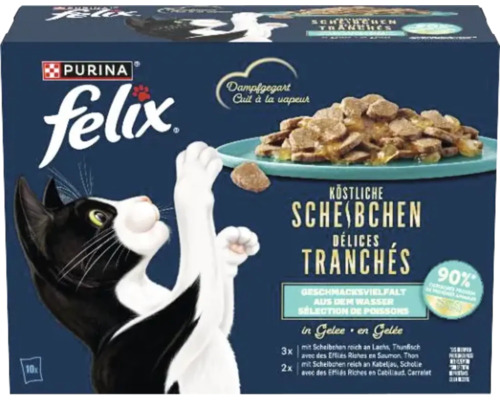 Felix nourriture pour chat, délicieuses tranches au poisson en gelée, lot de 10