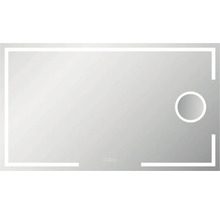 Rechteckiger Spiegel mit LED-Beleuchtung und runder Spiegelfläche