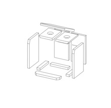 Explosionszeichnung einer Holzkonstruktion mit Brettern und Blöcken