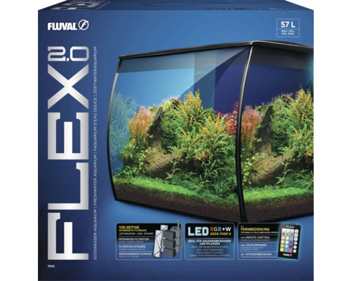Aquarium d'eau douce Fluval Flex 2.0 avec filtration intégrée et éclairage LED
