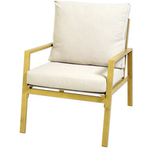 Chaise de jardin avec coussins clairs et cadre en métal