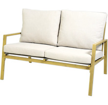 Banc de jardin deux places avec coussins en bois