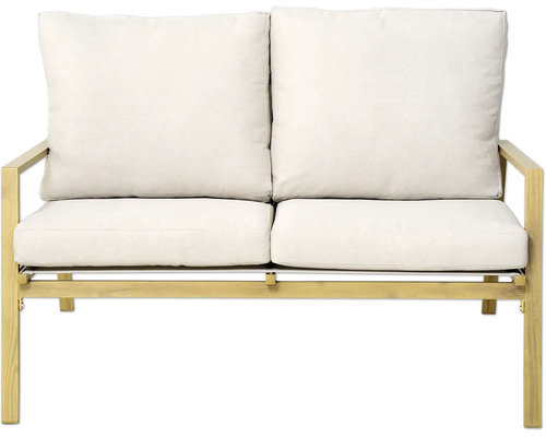 Canapé deux places avec revêtement clair et structure en bois